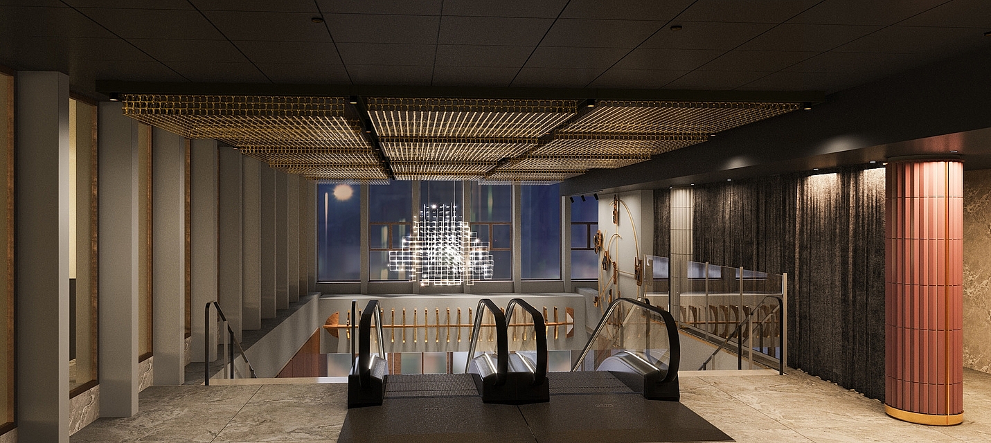 Visualisering af rulletrappe på Hotel NH Collection Copenhagen på Strandgade 7